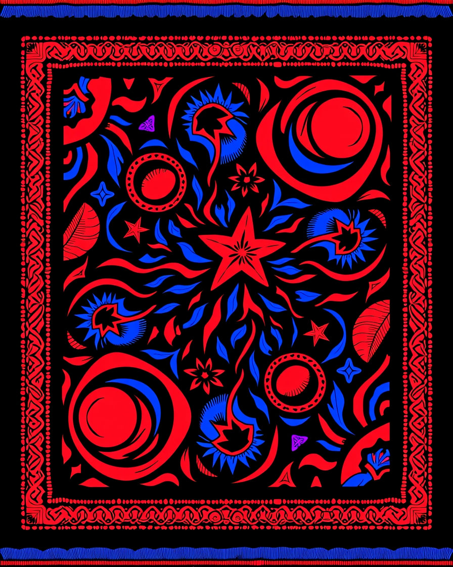 Crimson Blue Star Celestial Blossom Rug