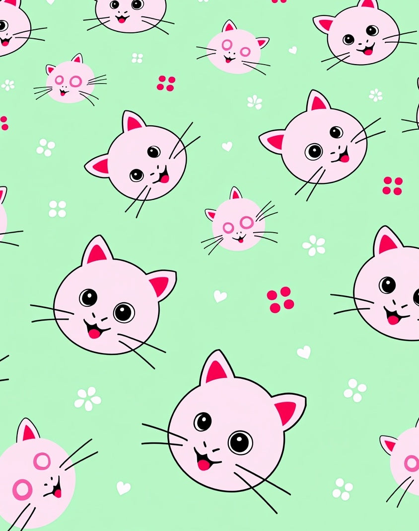 Cute Pink Kitten Faces Mint Background Rug