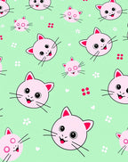 Cute Pink Kitten Faces Mint Background Rug