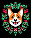 Happy Corgi Festive Berry Wreath Rug