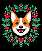 Happy Corgi Festive Berry Wreath Rug