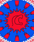 Bold Red and Blue Sunburst Rug