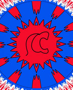Bold Red and Blue Sunburst Rug