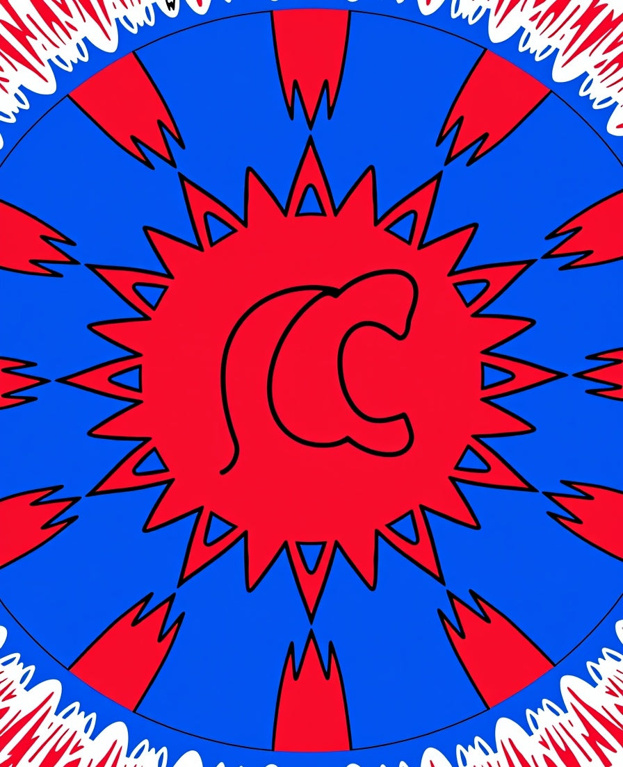 Bold Red and Blue Sunburst Rug