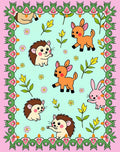 Whimsical Woodland Creatures Floral Border Rug