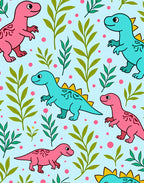 Cute Pink Teal Dinosaur Foliage Roundels Rug