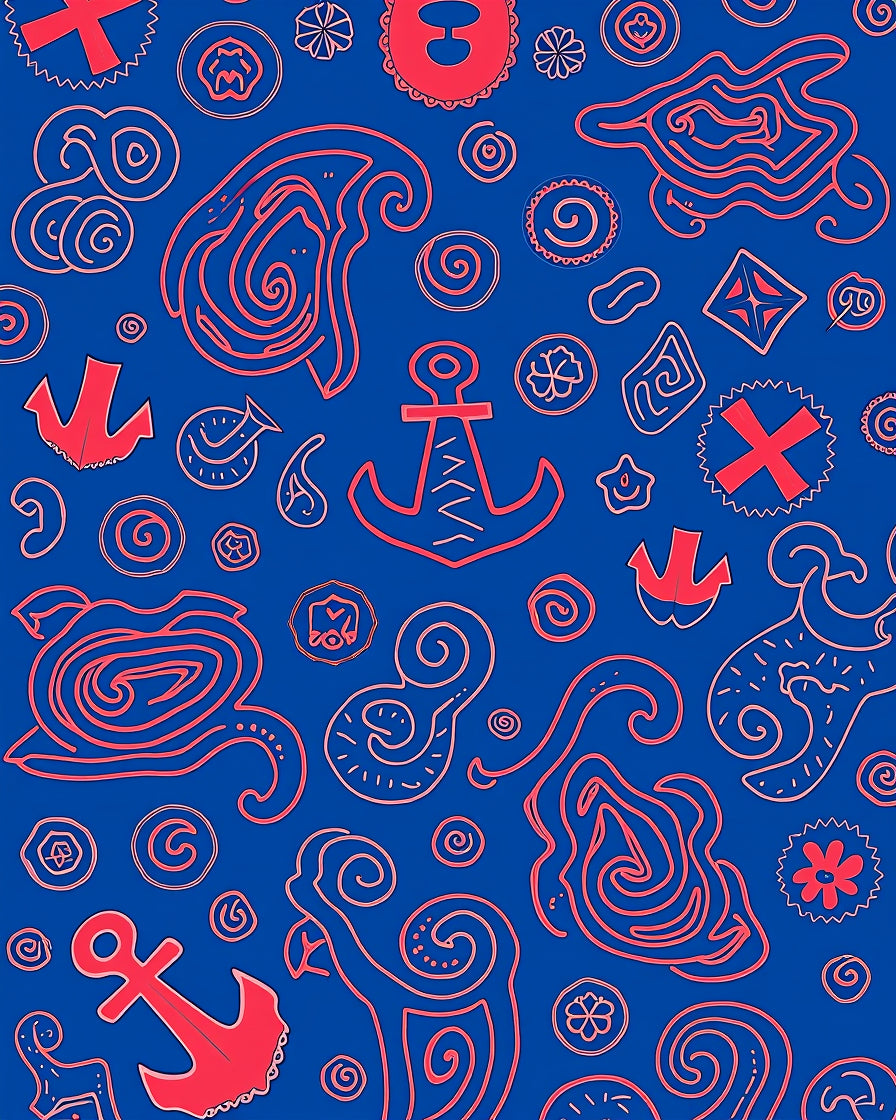 Coral Red Nautical Collage Rug