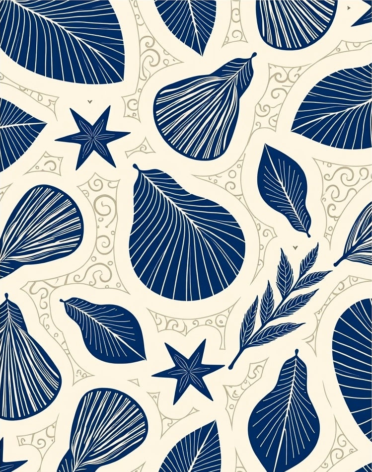 Navy Blue Tropical Leaf Starburst Rug