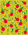 Bright Yellow Apples Bananas Floral Swirls Rug