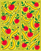 Bright Yellow Apples Bananas Floral Swirls Rug