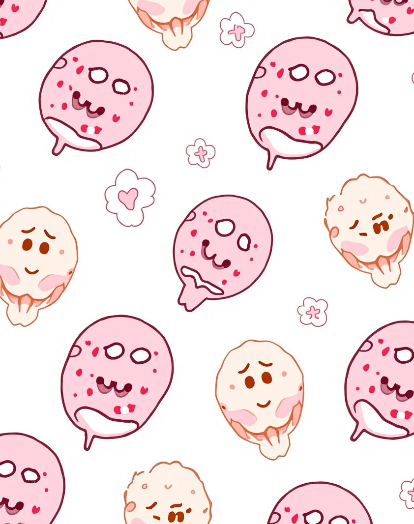 Whimsical Pink Cloud Character Medley Rug