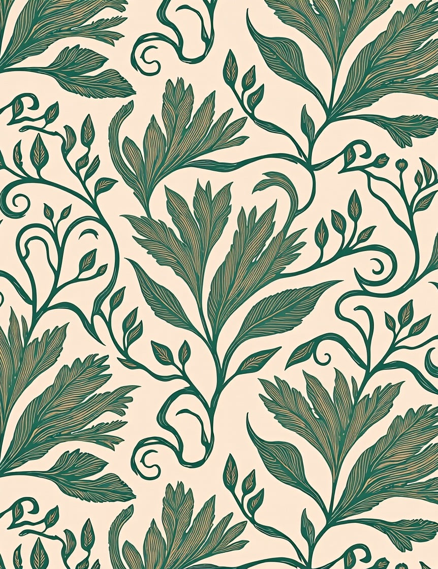Art Nouveau Green Leaf Vine Rug