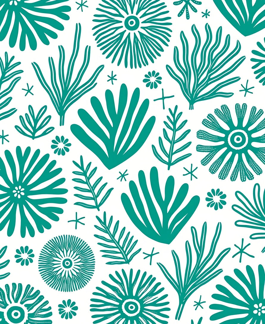 Teal Organic Botanical Collage Rug