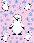 Playful Pink Penguin Snowflake Sprinkle Rug