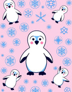 Playful Pink Penguin Snowflake Sprinkle Rug