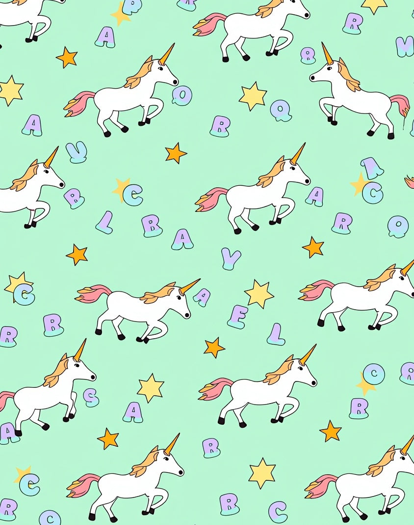 Whimsical Unicorn ABC Stars Background Rug