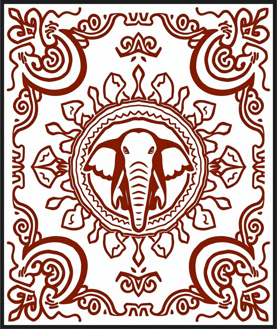 Crimson Elephant Medallion Mandala Rug