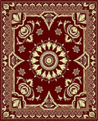 Crimson Ochre Floral Corner Medallion Rug