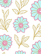 Aqua Pink Golden Floral Arrangement Rug