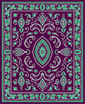 Purple Teal Floral Medallion Border Rug