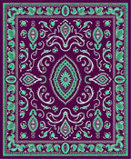 Purple Teal Floral Medallion Border Rug