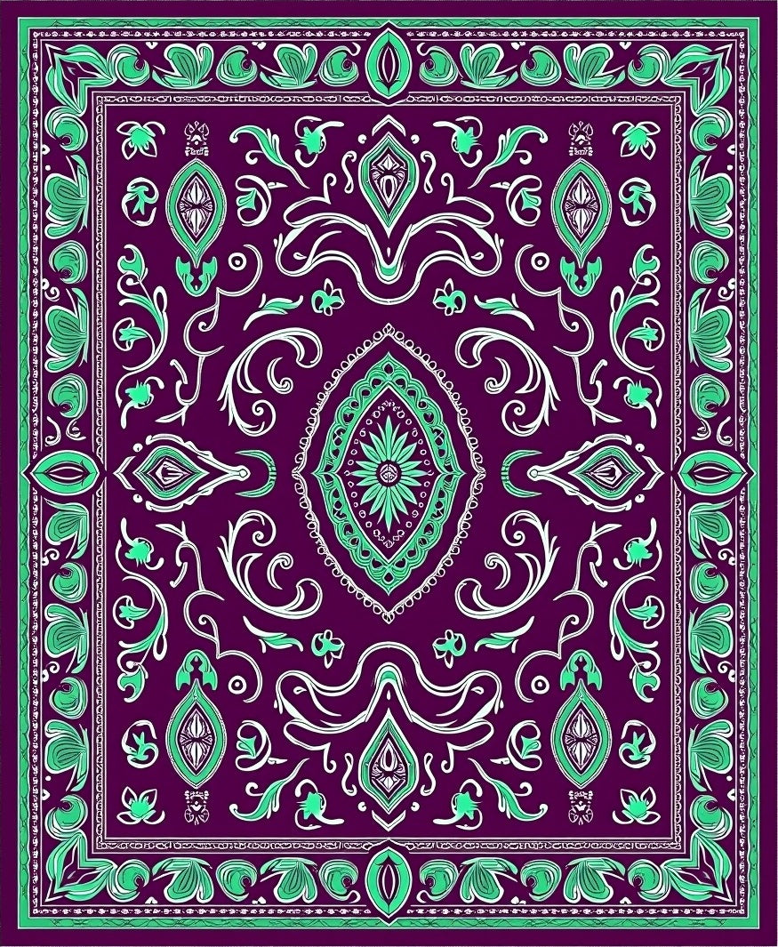Purple Teal Floral Medallion Border Rug