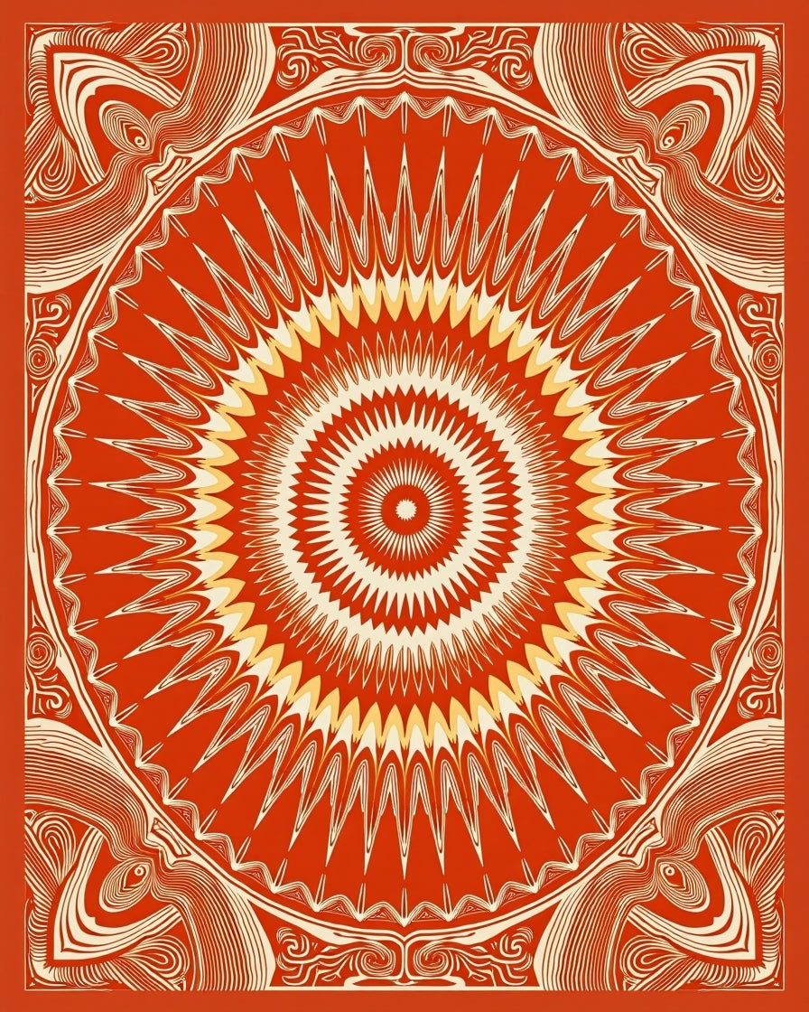 Crimson Sunburst Psychedelic Medallion Rug