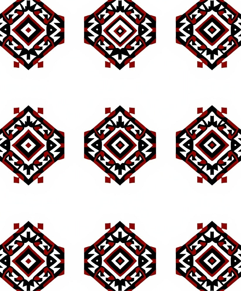 Tribal Red Black Geometric Medallion Rug