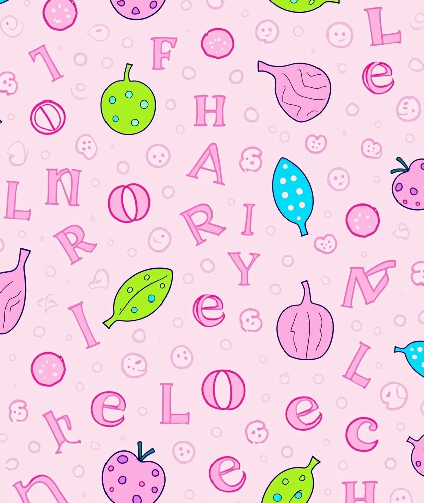 Pink Alphabet Fruits And Leaves Rug