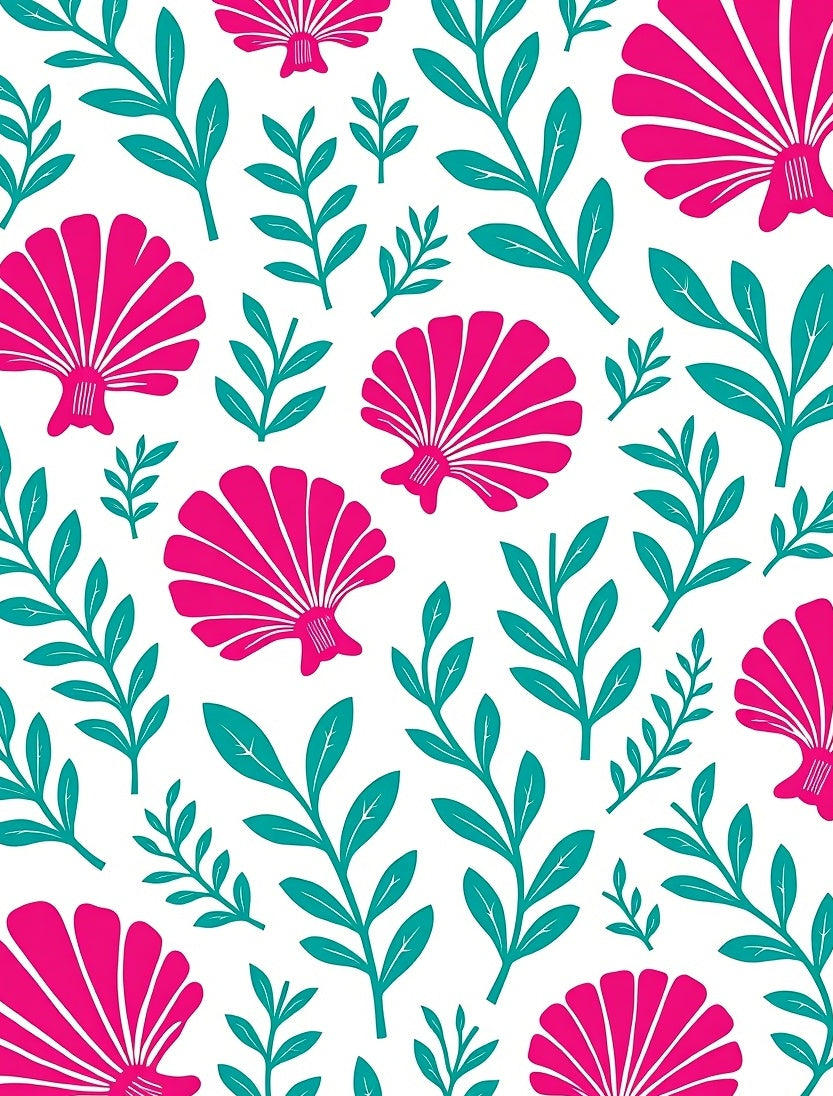 Fuchsia Shells Teal Foliage Pattern Rug