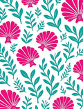 Fuchsia Shells Teal Foliage Pattern Rug