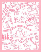 Whimsical Pink Cartoon Landscape Alphabet Rug