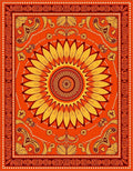 Warm Orange Sunflower Medallion Border Rug
