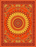 Warm Orange Sunflower Medallion Border Rug