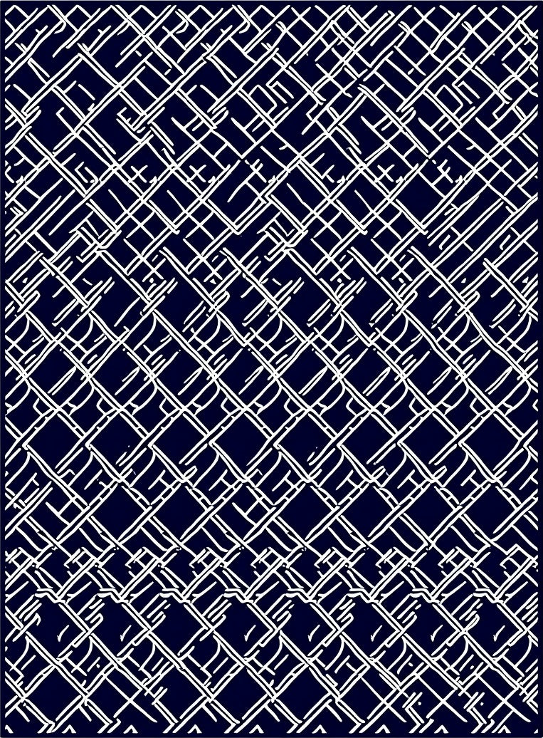 Dark Navy White Interlocking Lines Rug