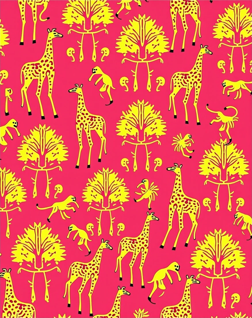 Vibrant Yellow Giraffe Safari Animals Rug