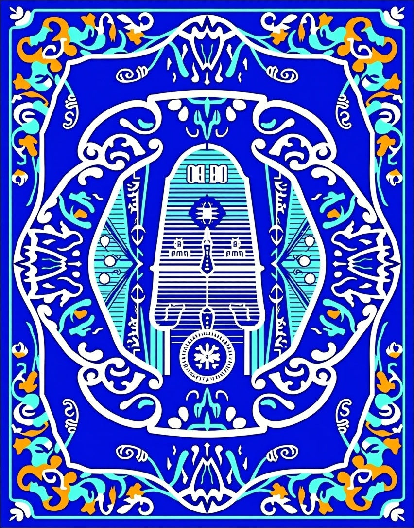Bold Blue Ornate Floral Clock Rug