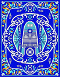 Bold Blue Ornate Floral Clock Rug