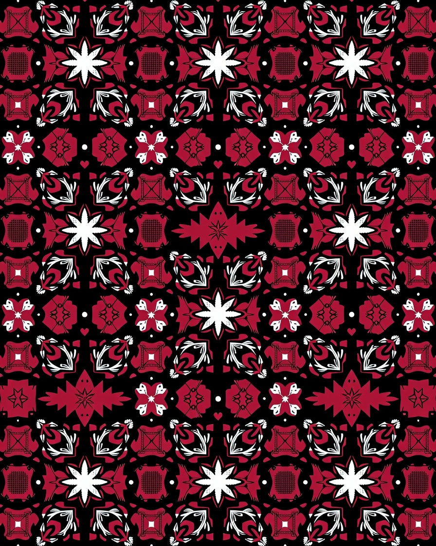 Red Floral Geometric Repeating Pattern Rug