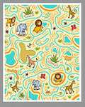 Whimsical Safari Animals Yellow Abstract Rug