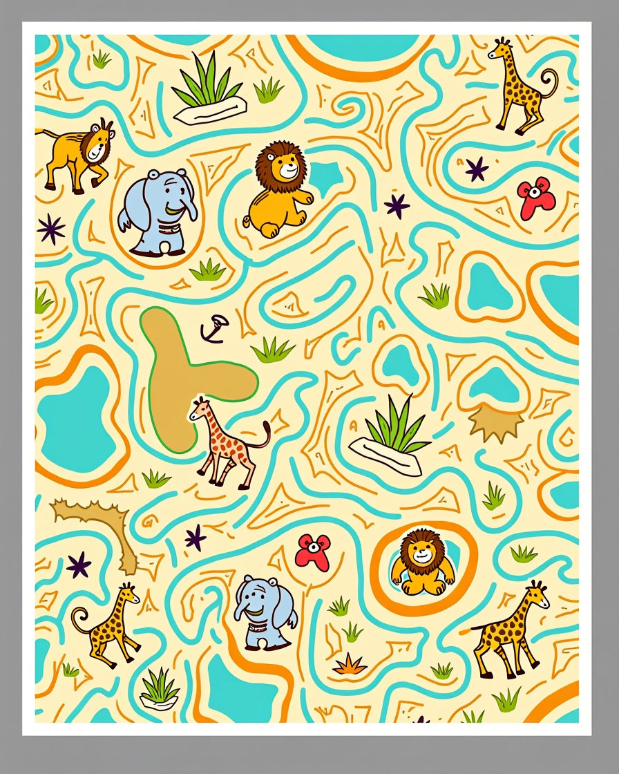 Whimsical Safari Animals Yellow Abstract Rug