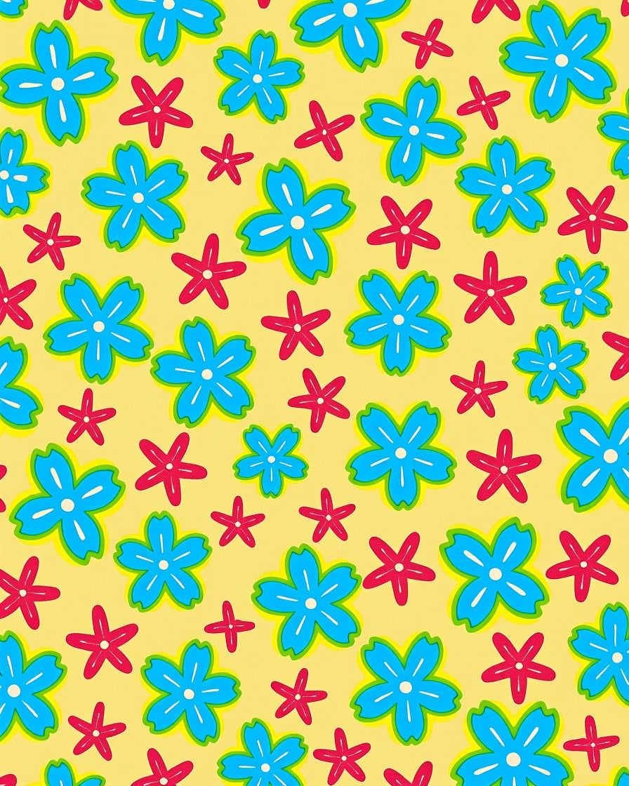 Blue Red Yellow Flower Garden Rug