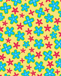 Blue Red Yellow Flower Garden Rug