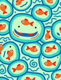 Whimsical Orange Fish Aquatic Circles Rug