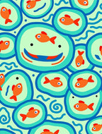Whimsical Orange Fish Aquatic Circles Rug