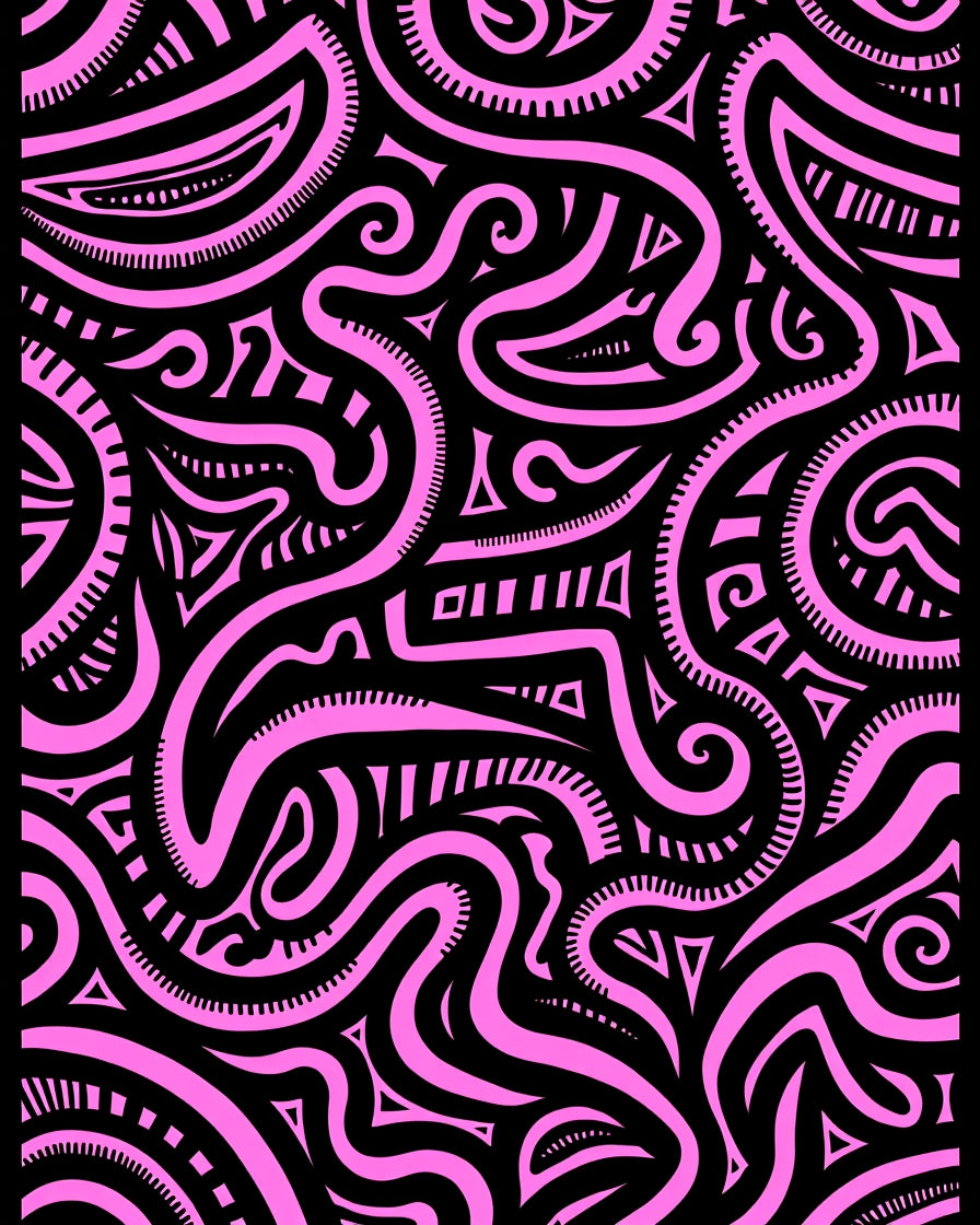Hot Pink Abstract Swirl Tribal Design Rug