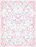 Pink Blue Whimsical Swirls and Creatures Rug