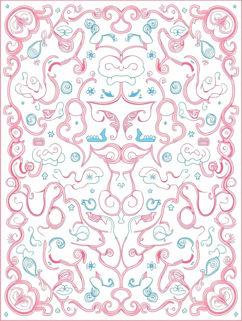 Pink Blue Whimsical Swirls and Creatures Rug