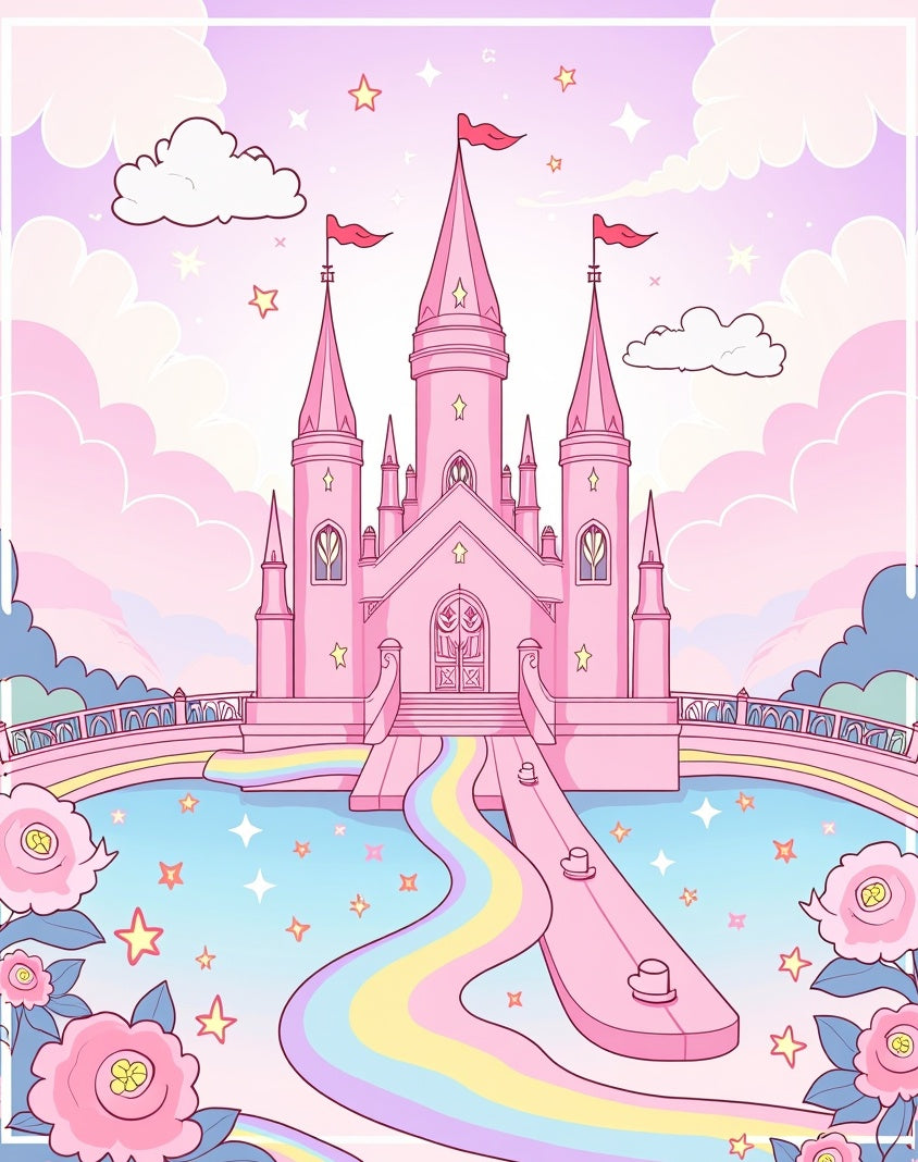 Dreamy Pink Castle Rainbow Pathway Rug
