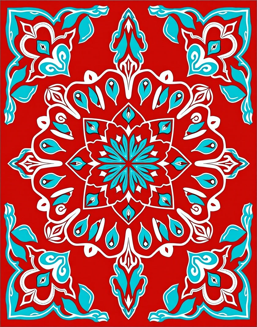 Crimson Teal Medallion Floral Rug